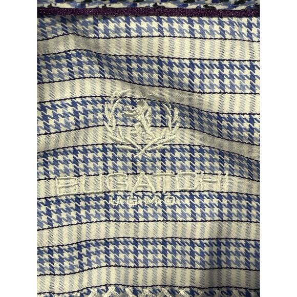 Bugatchi Uomo Shaped Fit Men Size Small Check Flip Cuffs Long Sleeve Dress Shirt - Picture 8 of 12